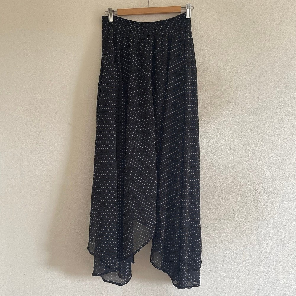 FREE People Maxi Skirt Size S Black Brown Polka Dot Asymmetrical Lined Pull-On - Picture 6 of 6